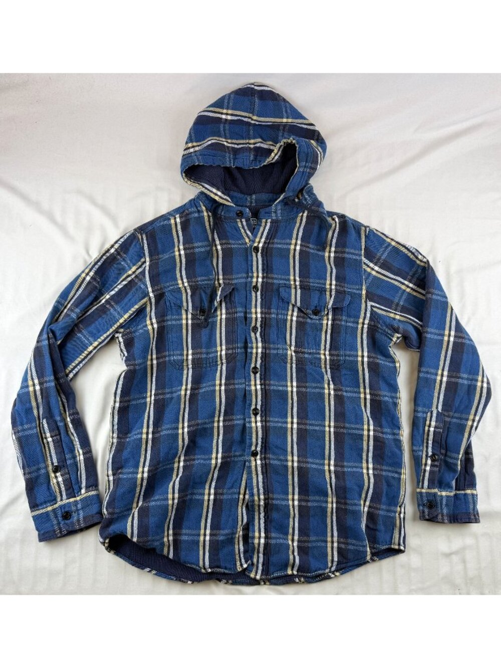 Polo Ralph Lauren Shirt Jacket Mens L Blue Plaid Hooded Flannel Thermal
